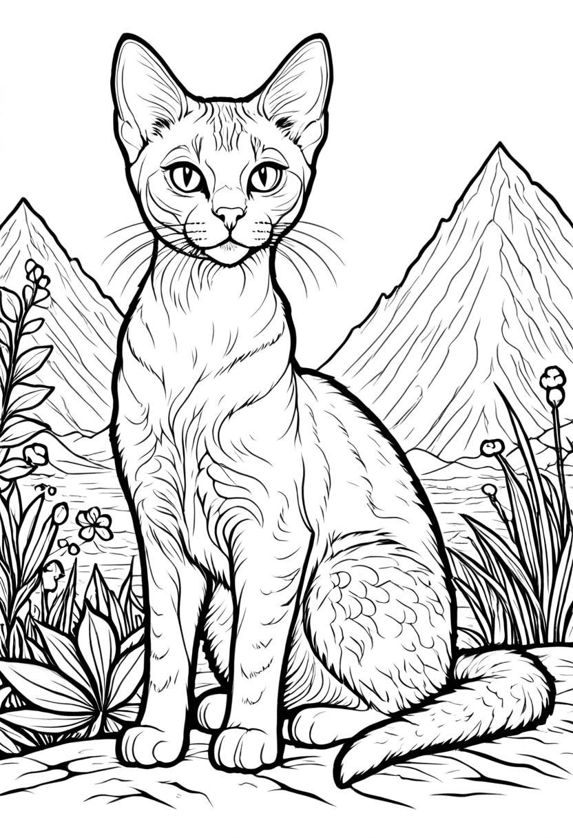A Siamese Cat in Nature — free printable coloring page to download and print
