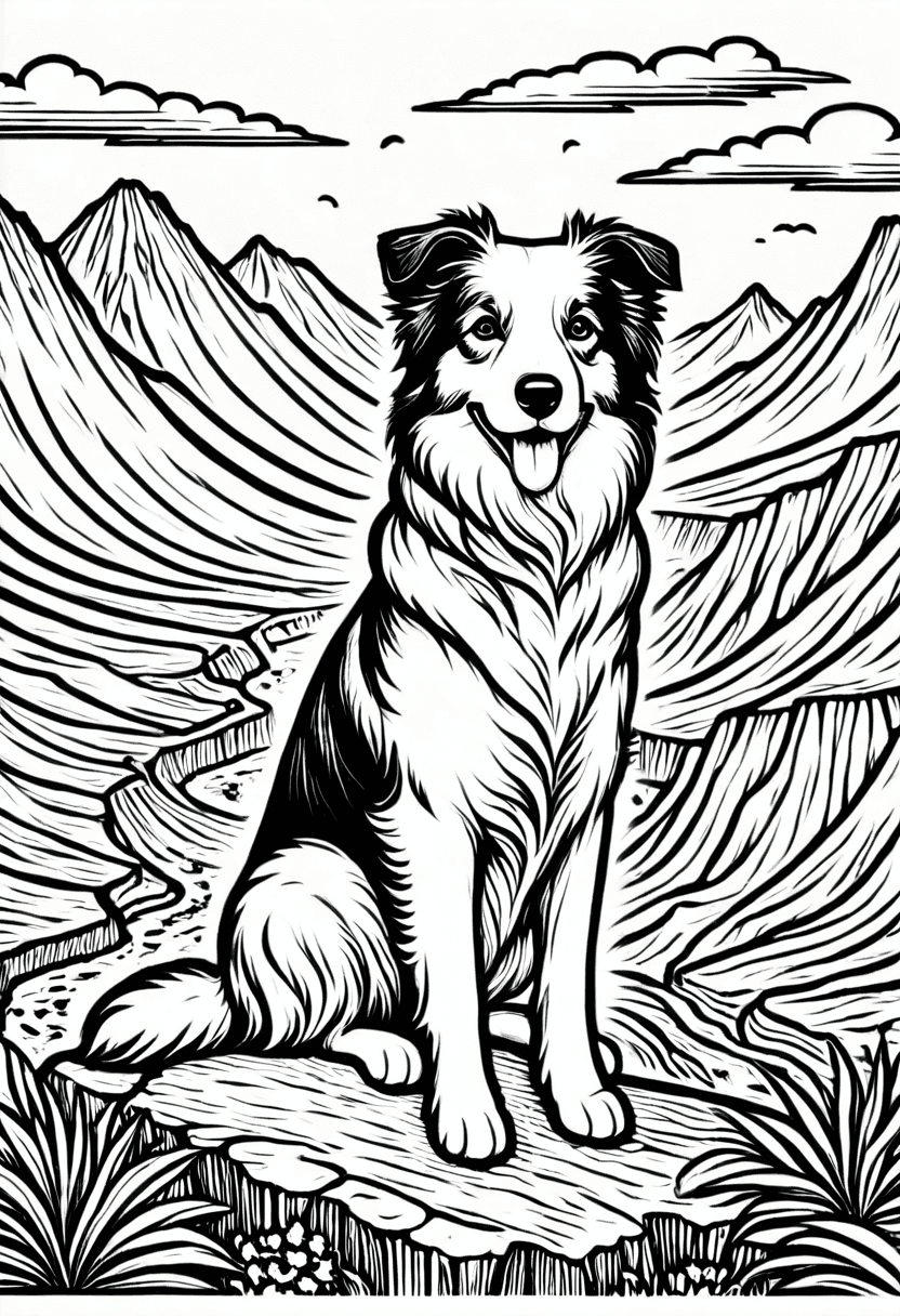 Adventure Awaits: A Featuring a Happy Hiking Dog — free printable coloring page to download and print