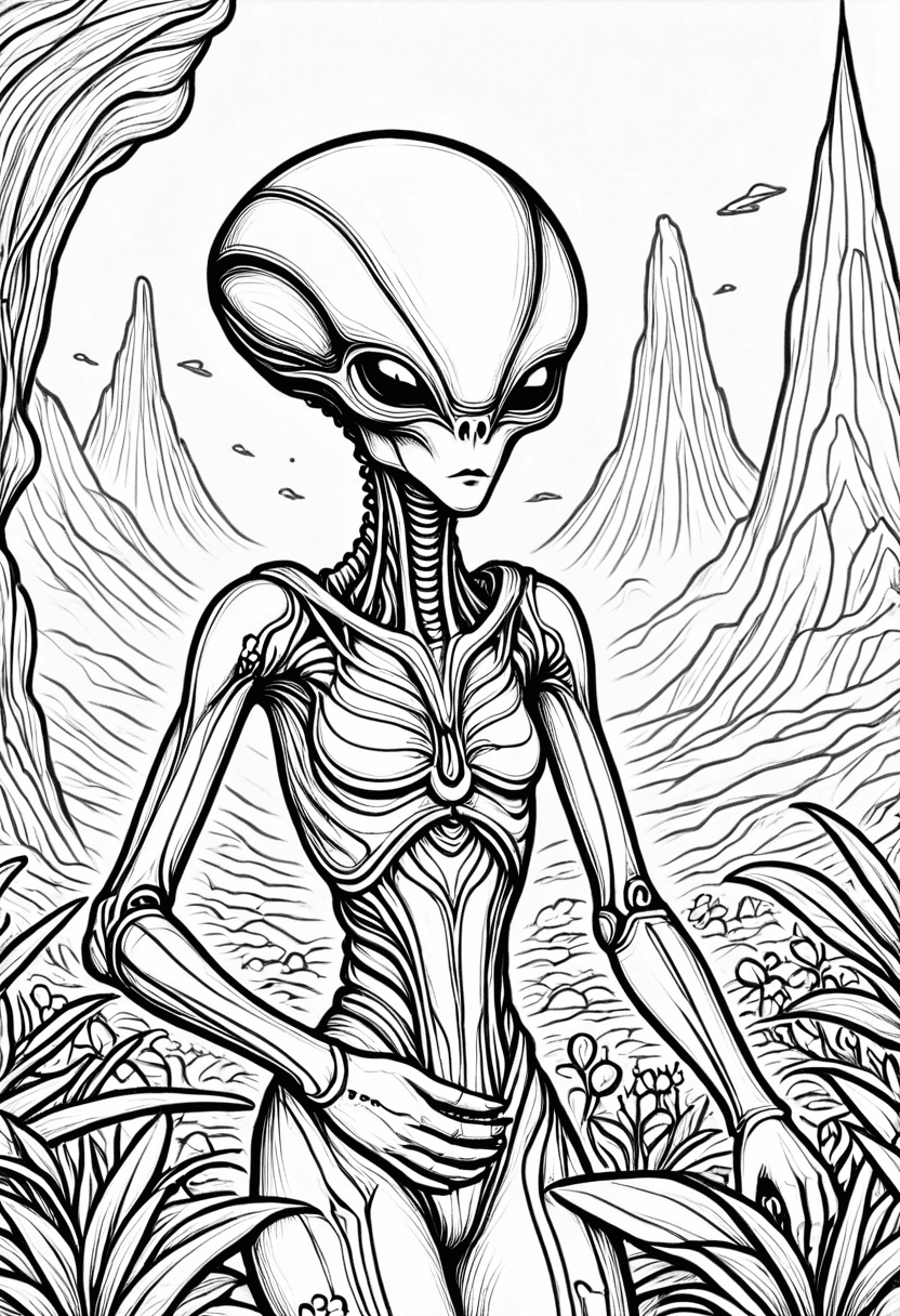 Alien Encounter — free printable coloring page to download and print