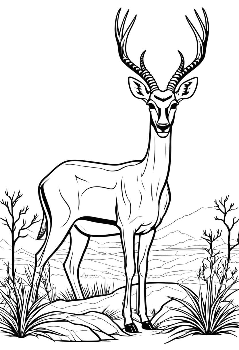 Antelope in the Wild — free printable coloring page to download and print