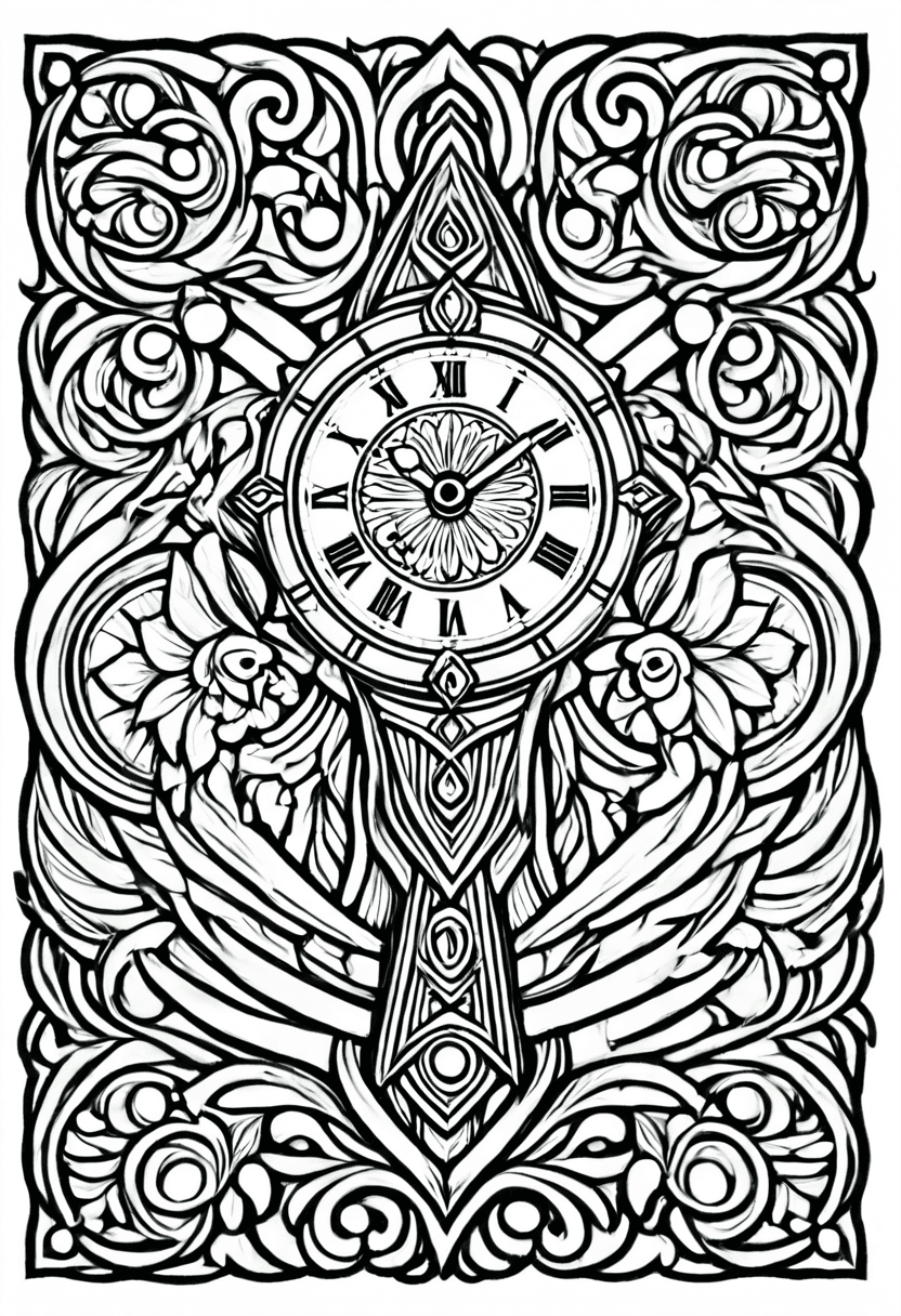 Artful Clocks and Timepieces — free printable coloring page to download and print