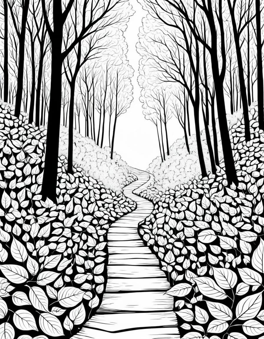 Autumn Pathway — free printable coloring page to download and print