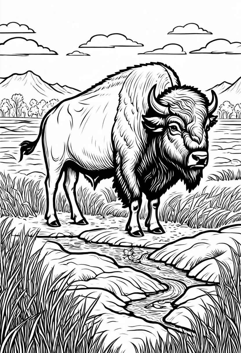 Bison in the Wild — free printable coloring page to download and print