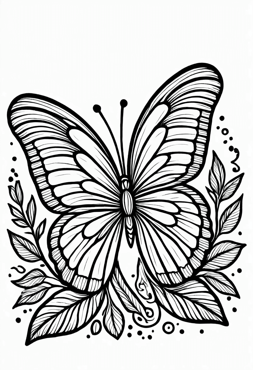 Black and White Butterfly Tattoo Design — free printable coloring page to download and print