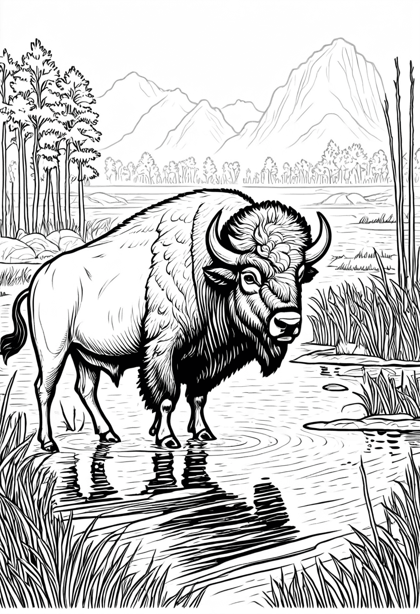Buffalo in Water — free printable coloring page to download and print
