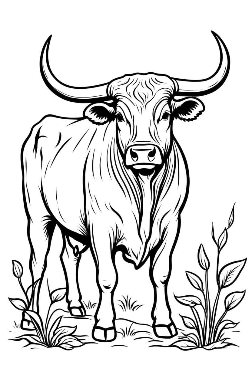 Bull Cartoon — free printable coloring page to download and print