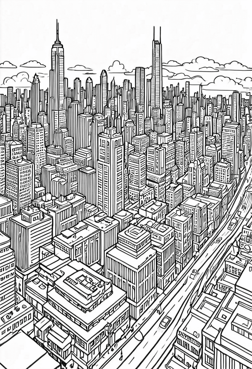 Cityscape — free printable coloring page to download and print