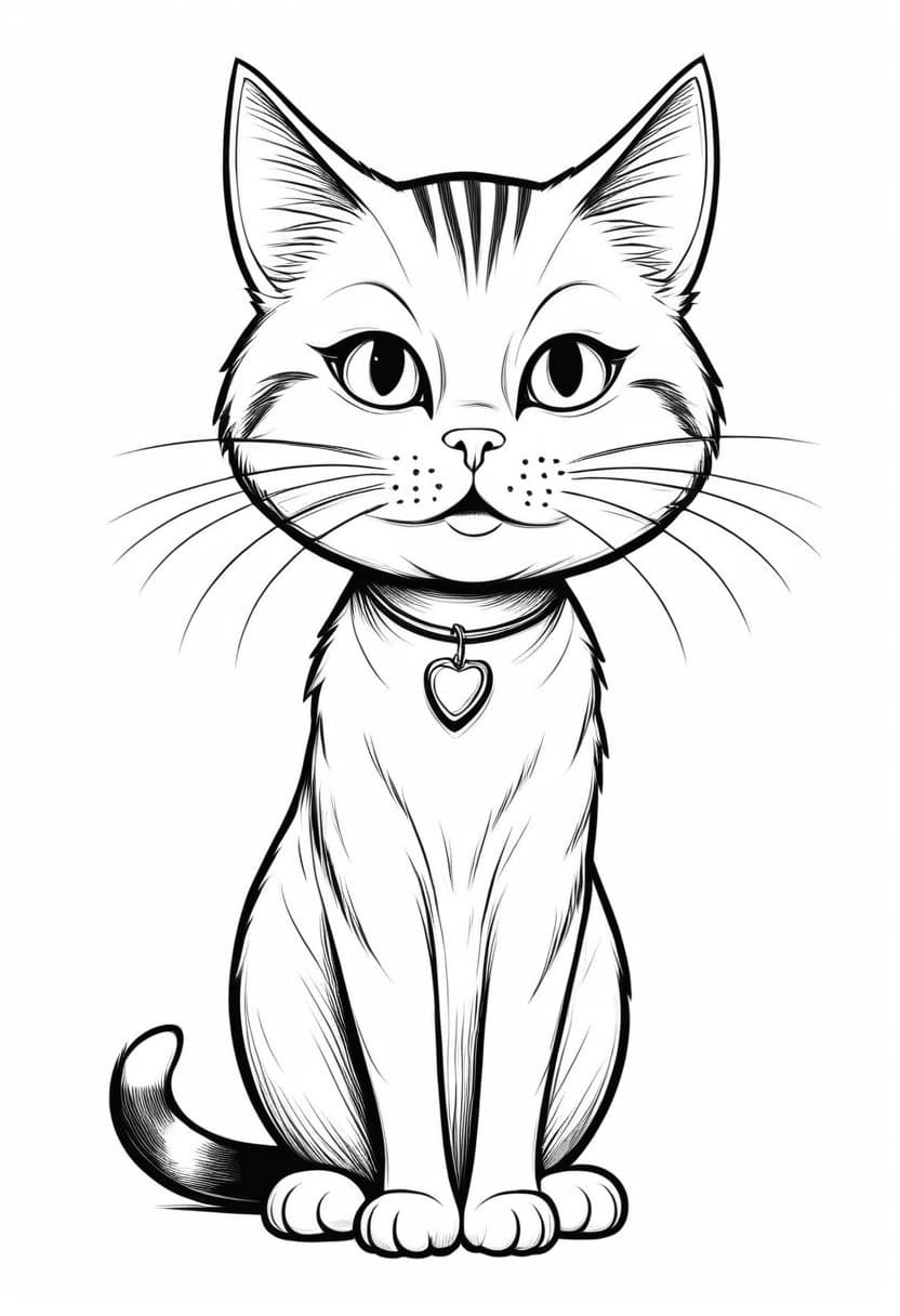 Cute Cat — free printable coloring page to download and print