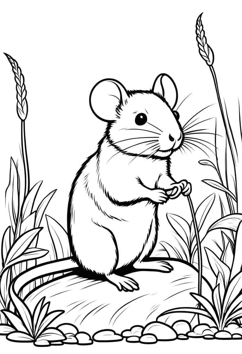 Cute Mouse in Nature — free printable coloring page to download and print