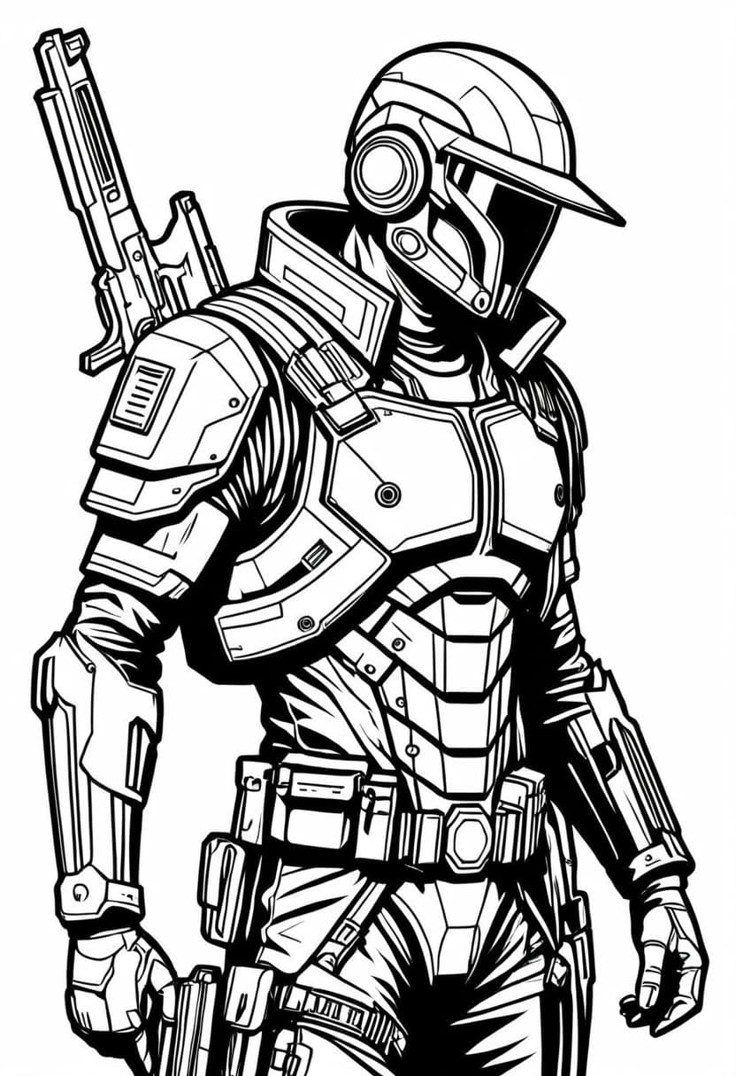 Cyberpunk Hunter — free printable coloring page to download and print