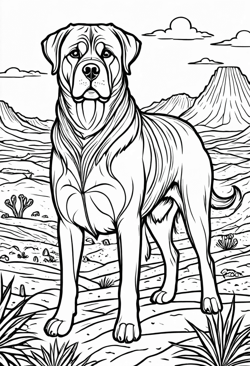 Desert Dog Exploration — free printable coloring page to download and print