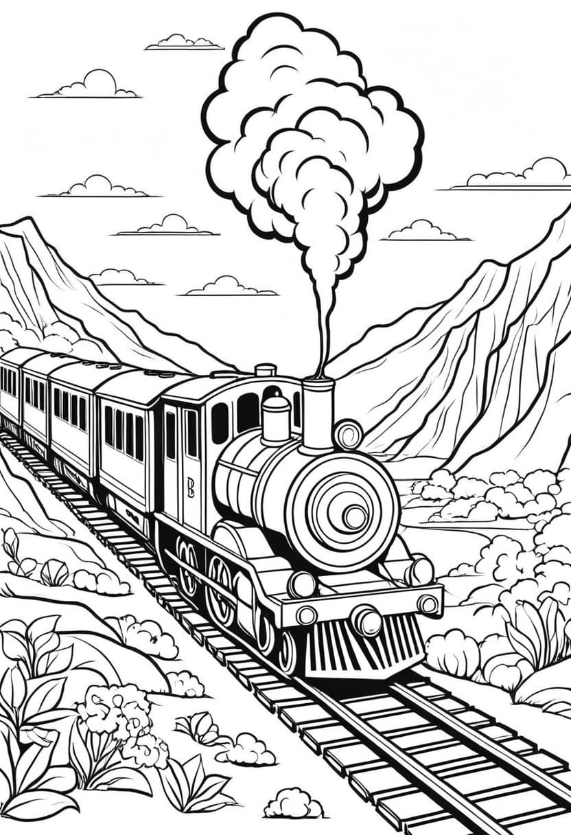 Desert Train Ride — free printable coloring page to download and print