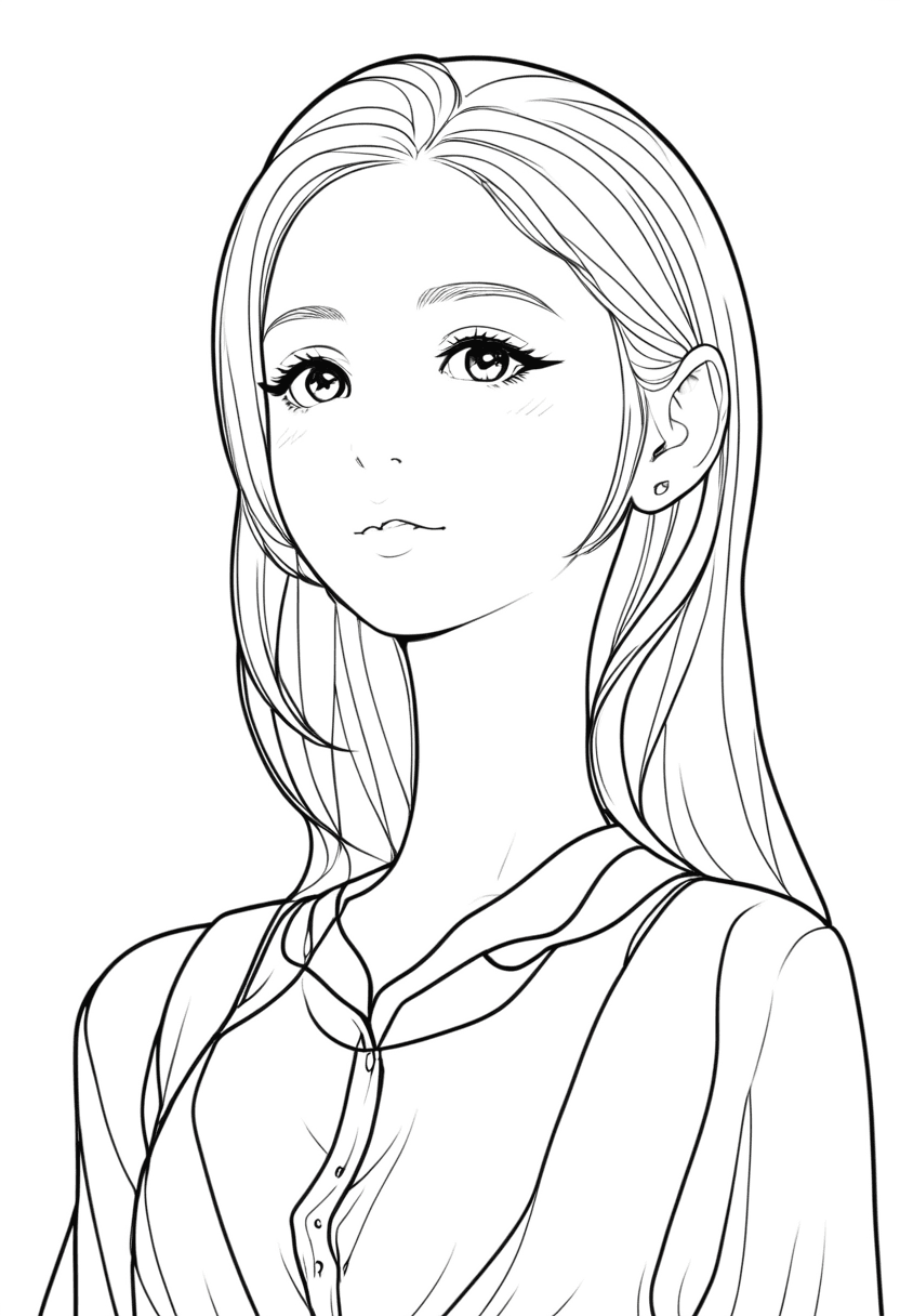 Elegant Anime Portrait — free printable coloring page to download and print