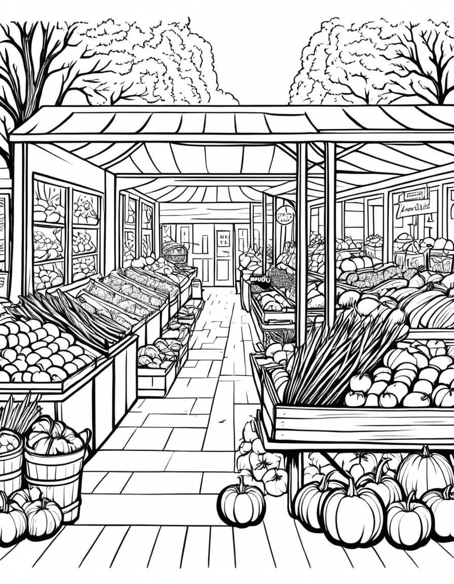Fall Market Delights — free printable coloring page to download and print