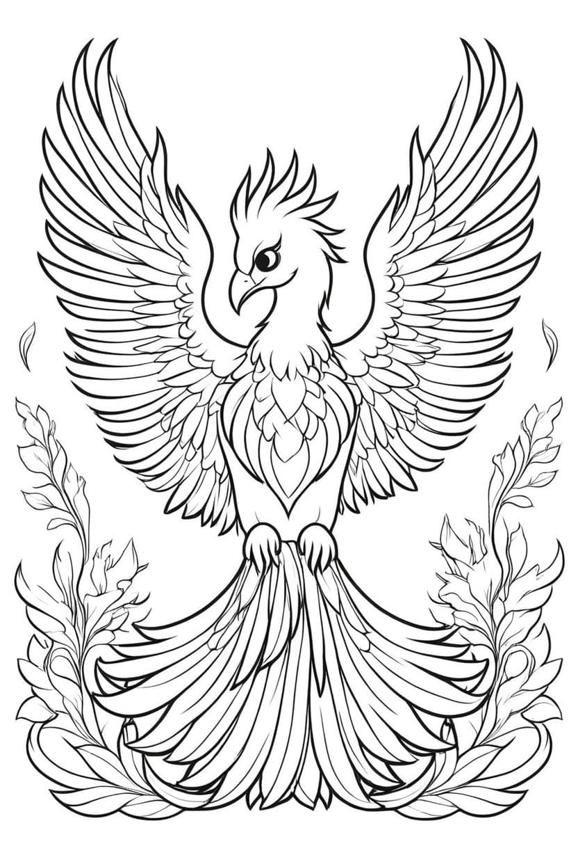 Flaming Phoenix — free printable coloring page to download and print