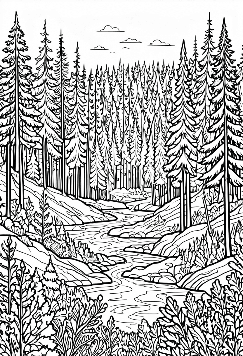 Forest Stream — free printable coloring page to download and print
