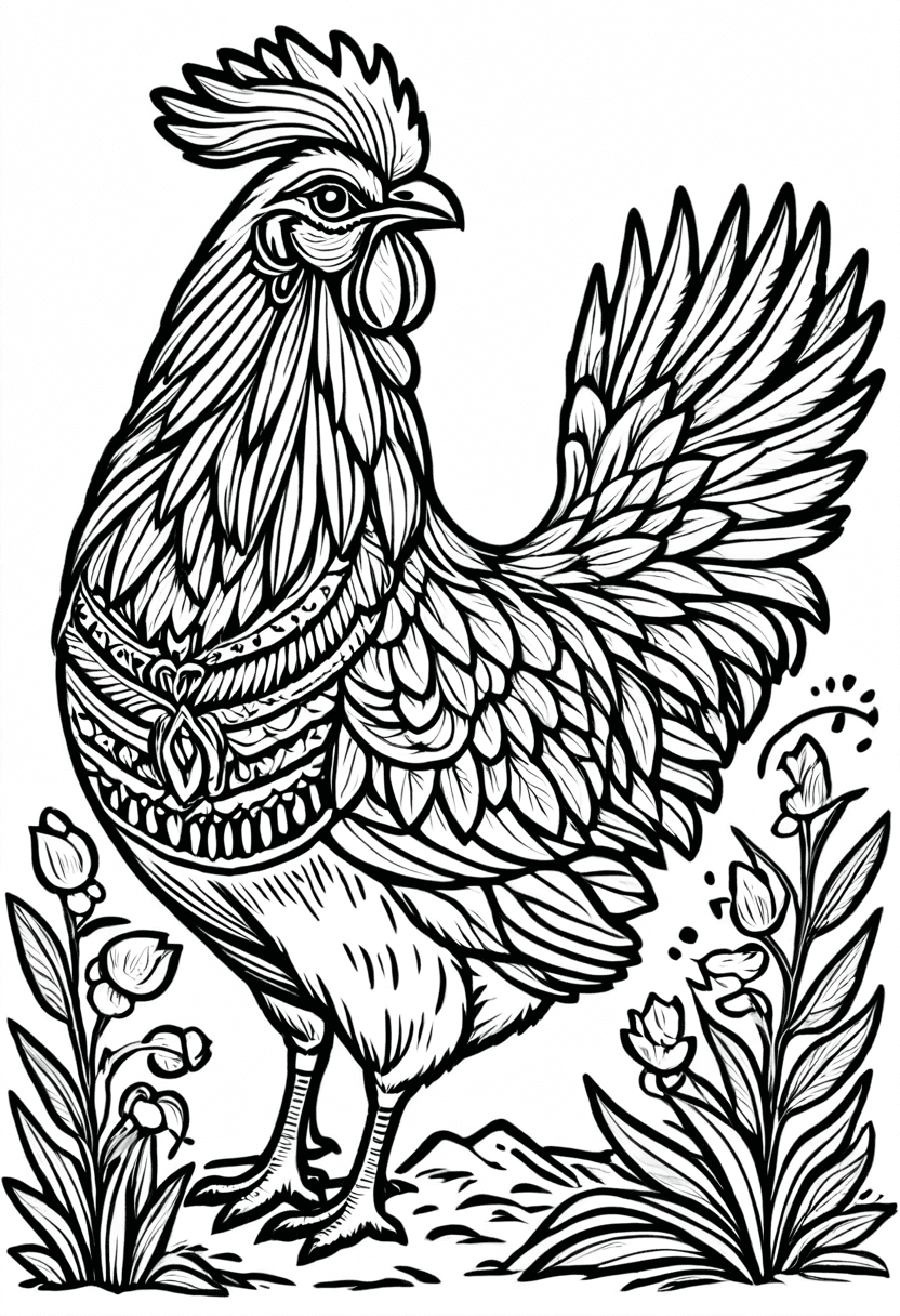 HandDrawn Rooster — free printable coloring page to download and print