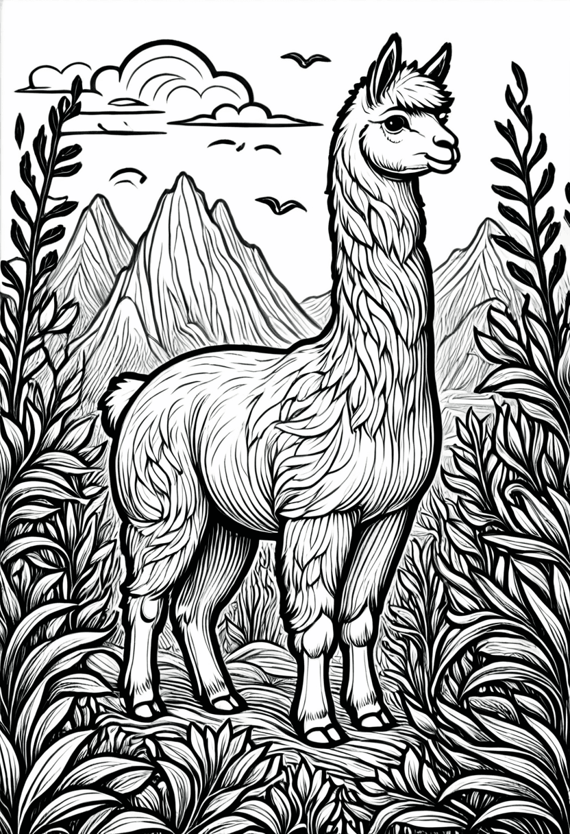 Highland Llama — free printable coloring page to download and print