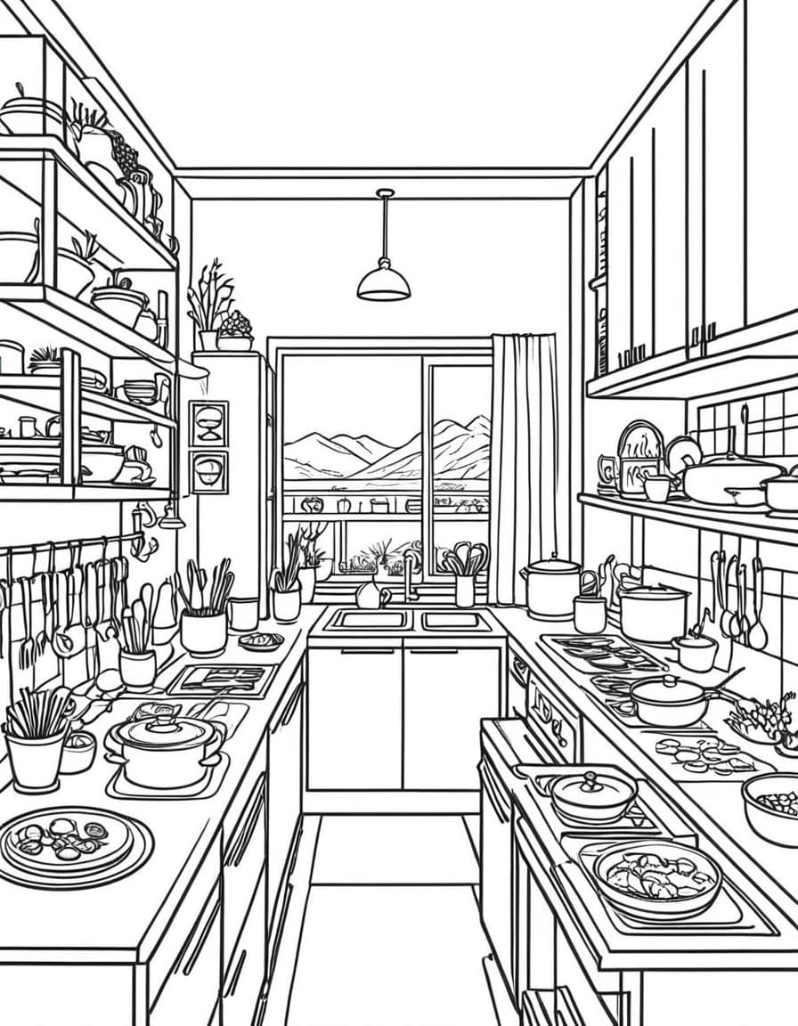 Kitchen Chaos Cooking — free printable coloring page to download and print