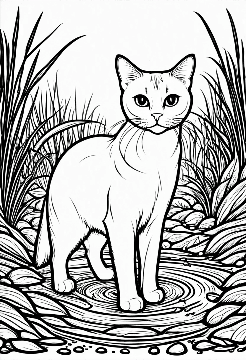 Moonlit Cat — free printable coloring page to download and print