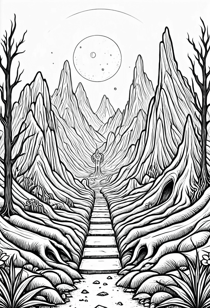 Moonlit Path — free printable coloring page to download and print