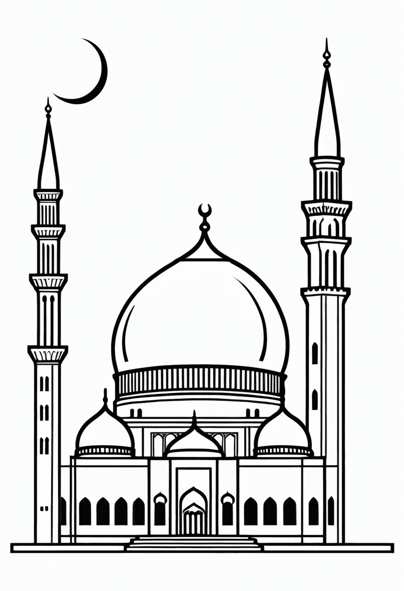 Mosque Architecture — free printable coloring page to download and print
