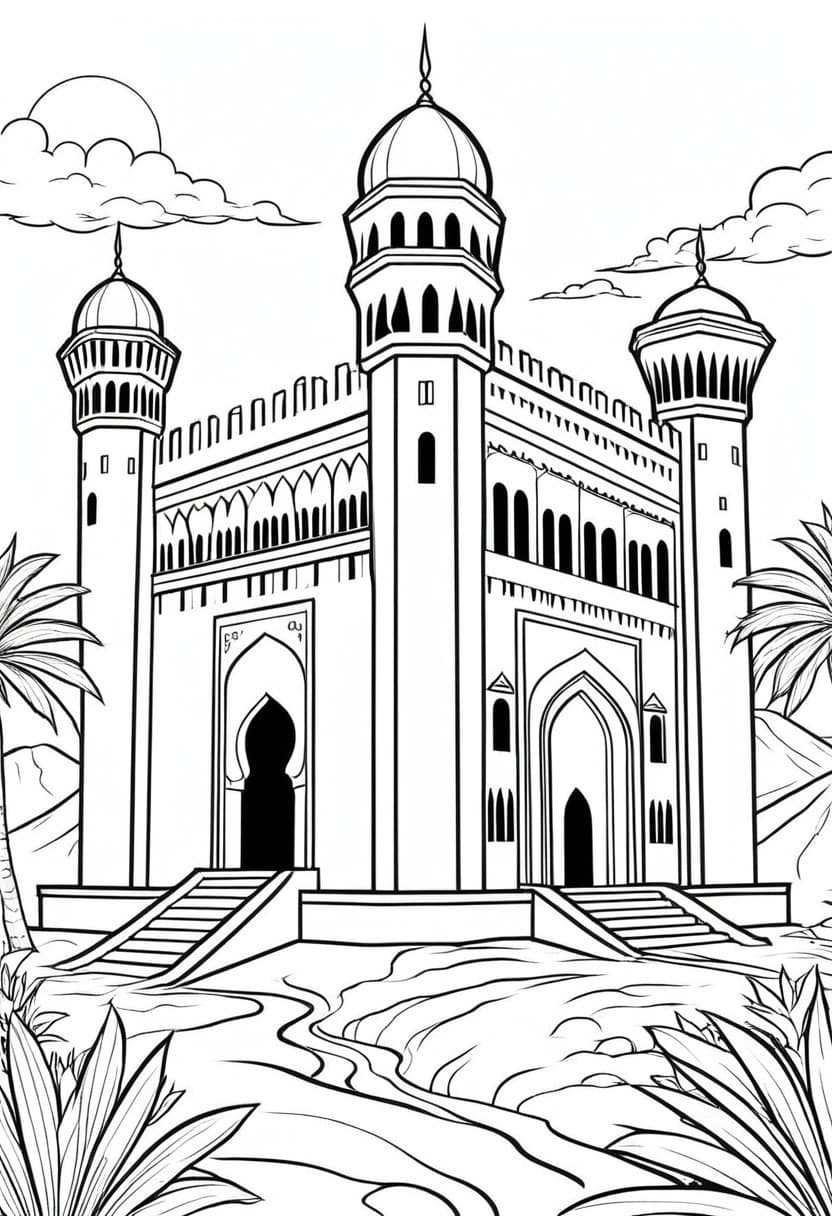 Mystical Arabian Castle — free printable coloring page to download and print