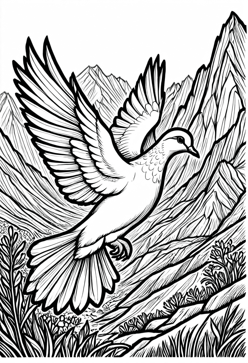 Peaceful Bird in Nature — free printable coloring page to download and print