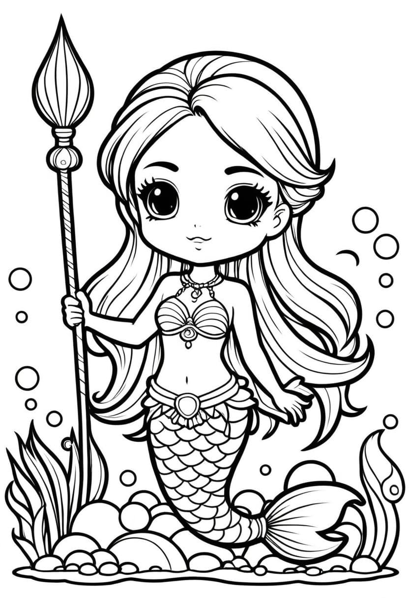 Princess Mermaid Chibi — free printable coloring page to download and print