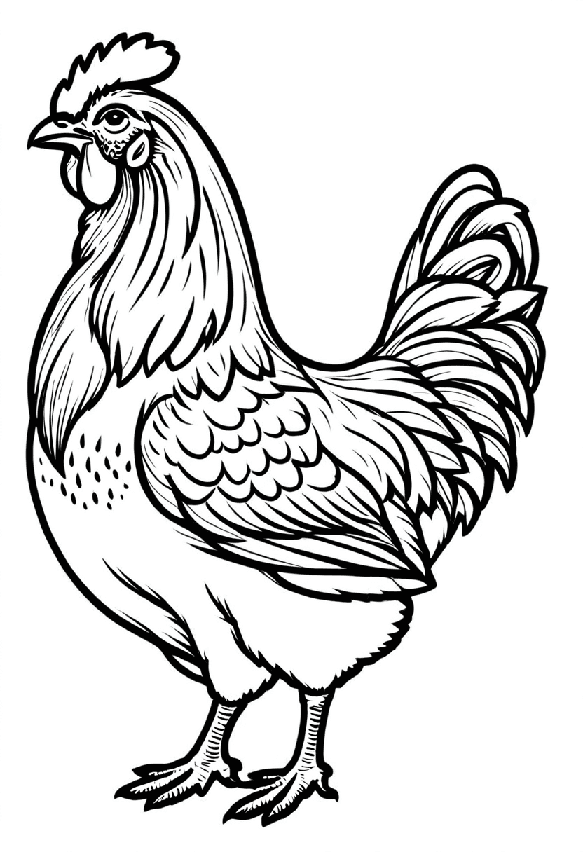 Rooster Illustrated — free printable coloring page to download and print