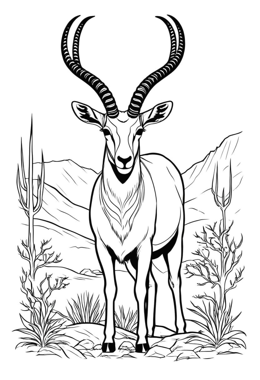 Safari Showcase  Addax — free printable coloring page to download and print