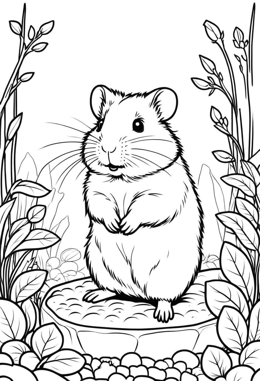 Whimsical Hamster — free printable coloring page to download and print
