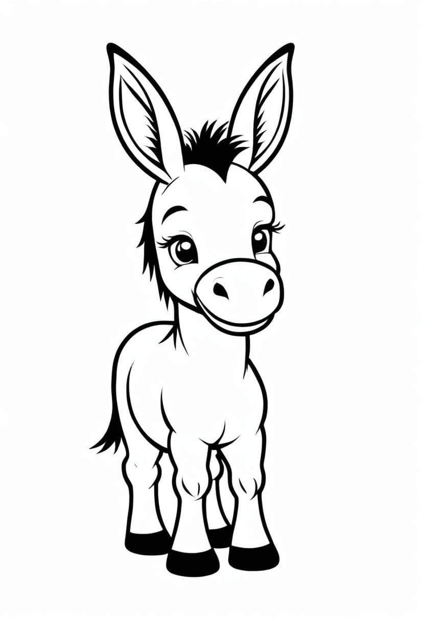Adorable Donkey — free printable coloring page to download and print
