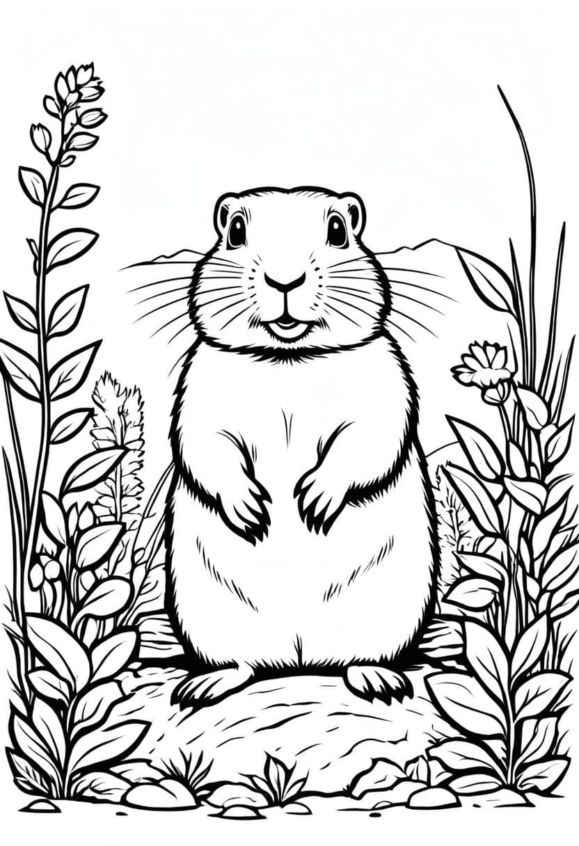 Adorable Gopher in a Field — free printable coloring page to download and print