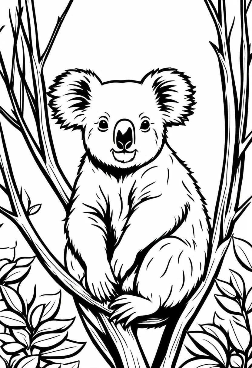 Adorable Koala Cuddle — free printable coloring page to download and print