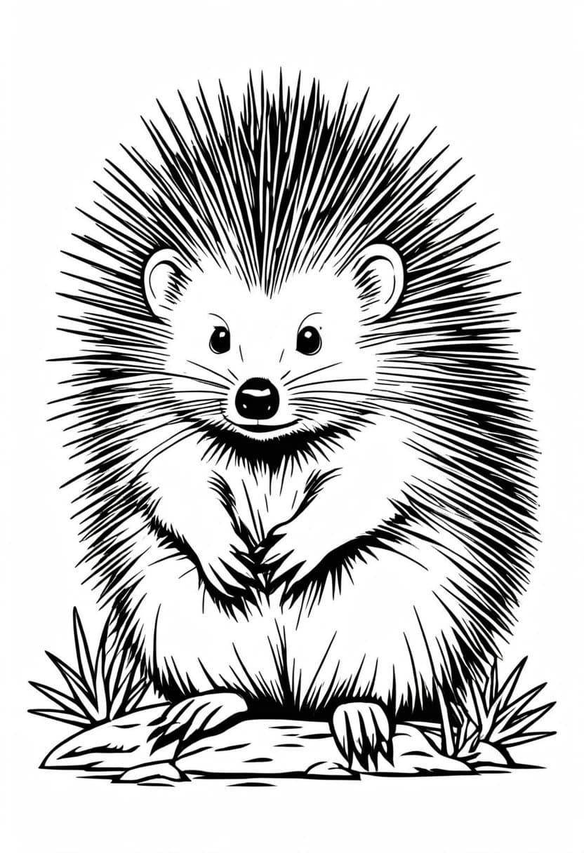 Adorable Porcupine Artwork — free printable coloring page to download and print