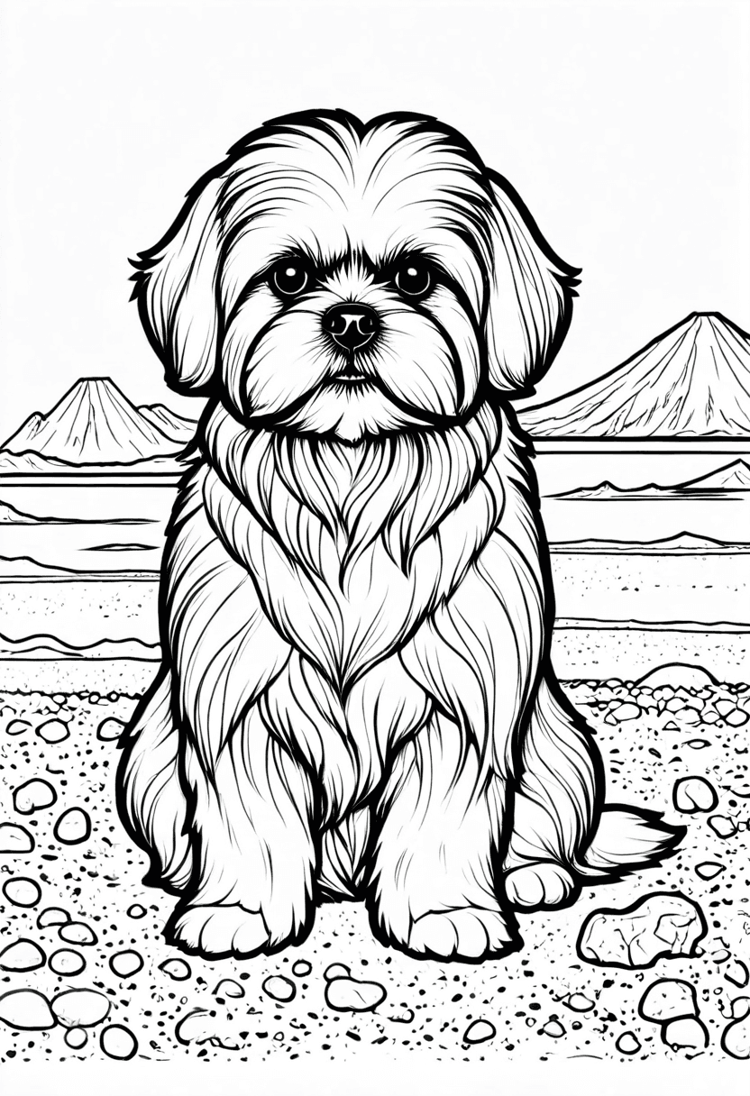 Adorable Puppy in Mountains — free printable coloring page to download and print