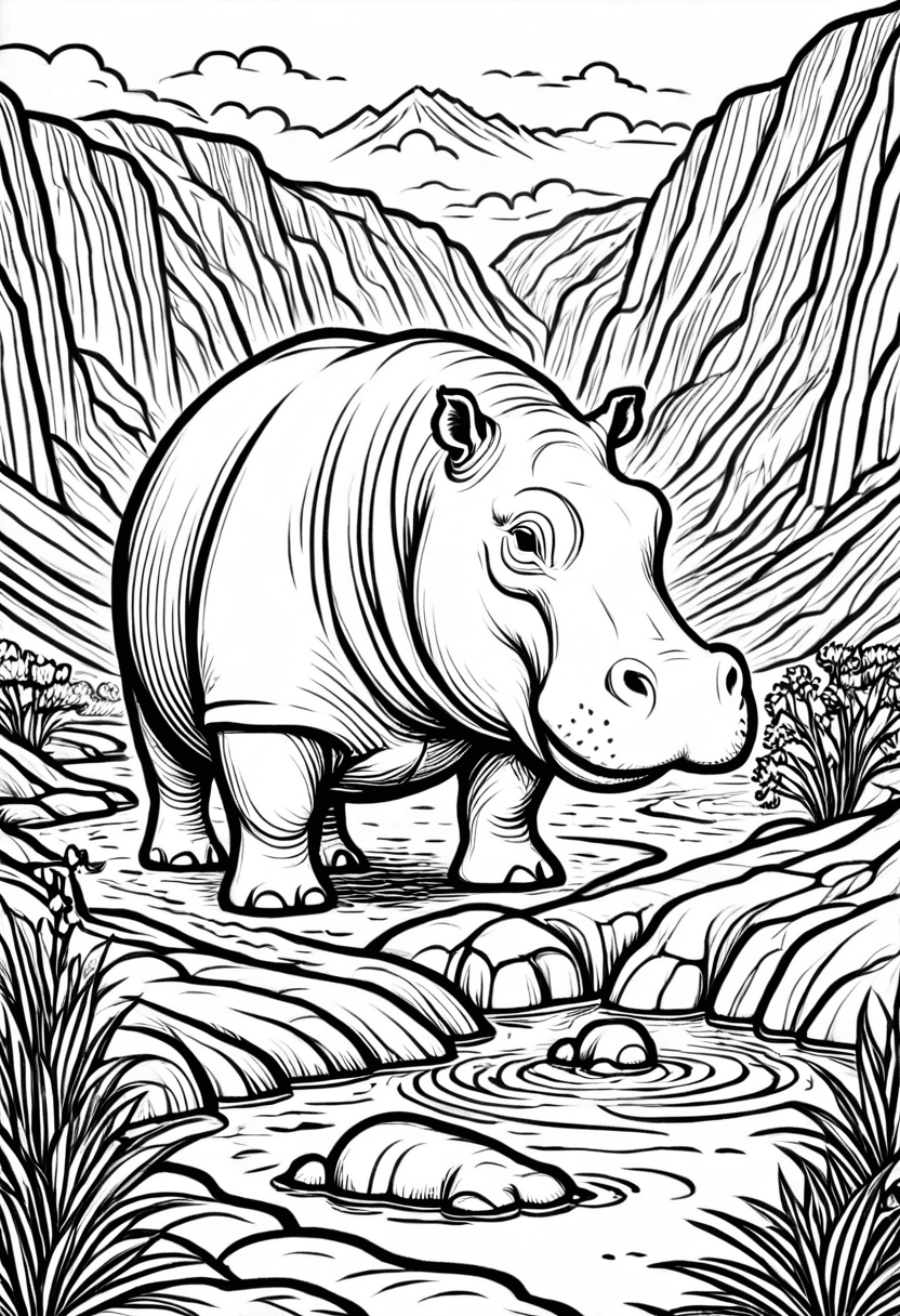 Adventurous Rhino in the Wild — free printable coloring page to download and print