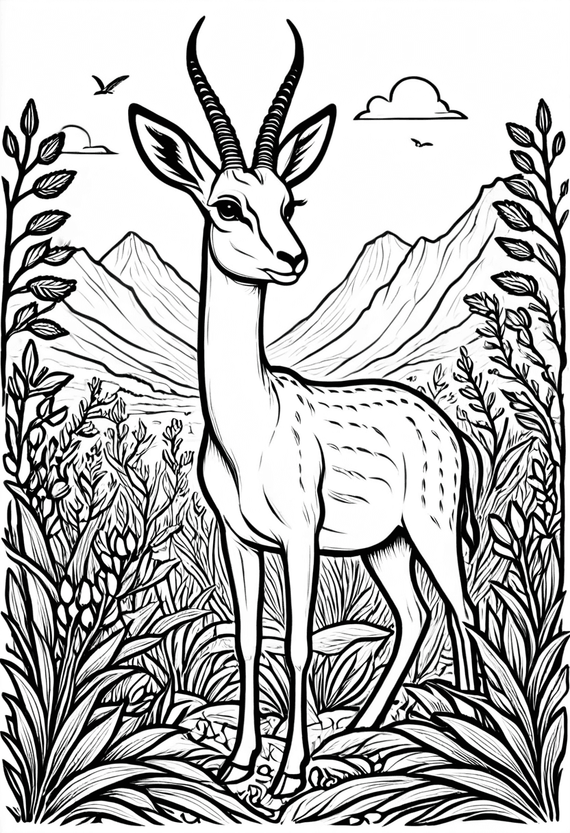 African Gazelle — free printable coloring page to download and print