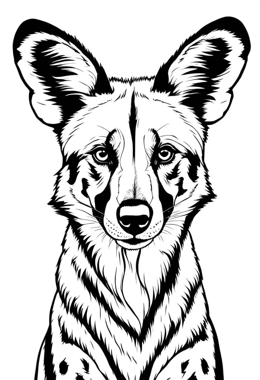 African Wild Dog Artwork — free printable coloring page to download and print
