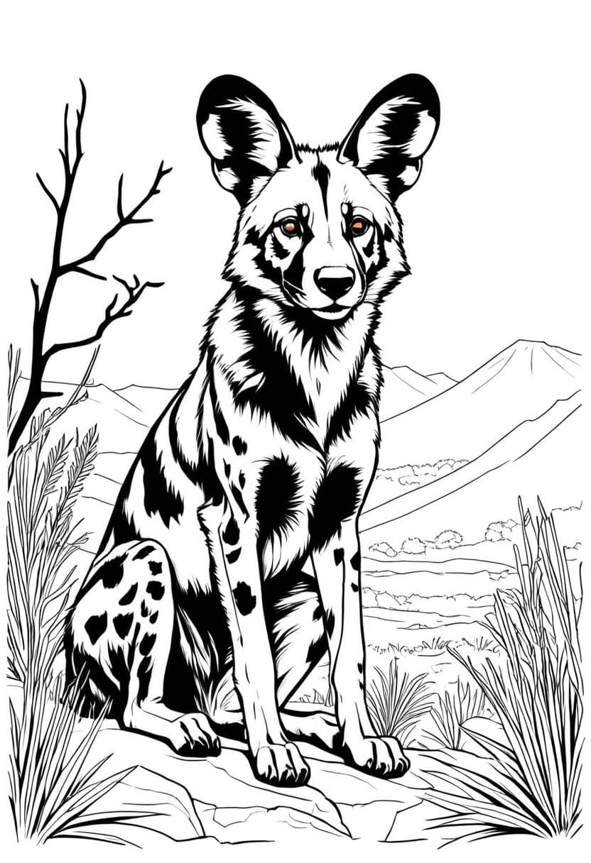 African Wild Dog — free printable coloring page to download and print