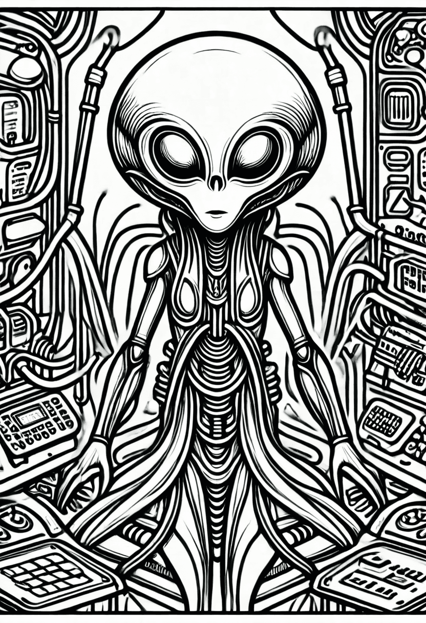 Alien Tech Lab — free printable coloring page to download and print