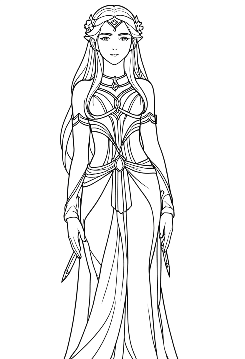 Ancient Elven Princess — free printable coloring page to download and print