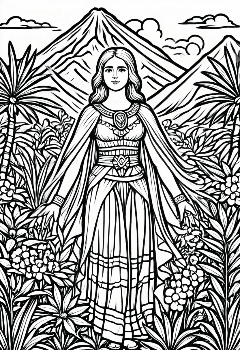 Ancient Muse in Nature — free printable coloring page to download and print