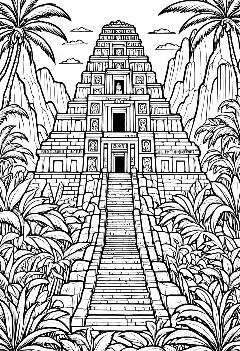 Ancient Temple in the Jungle — free printable coloring page to download and print