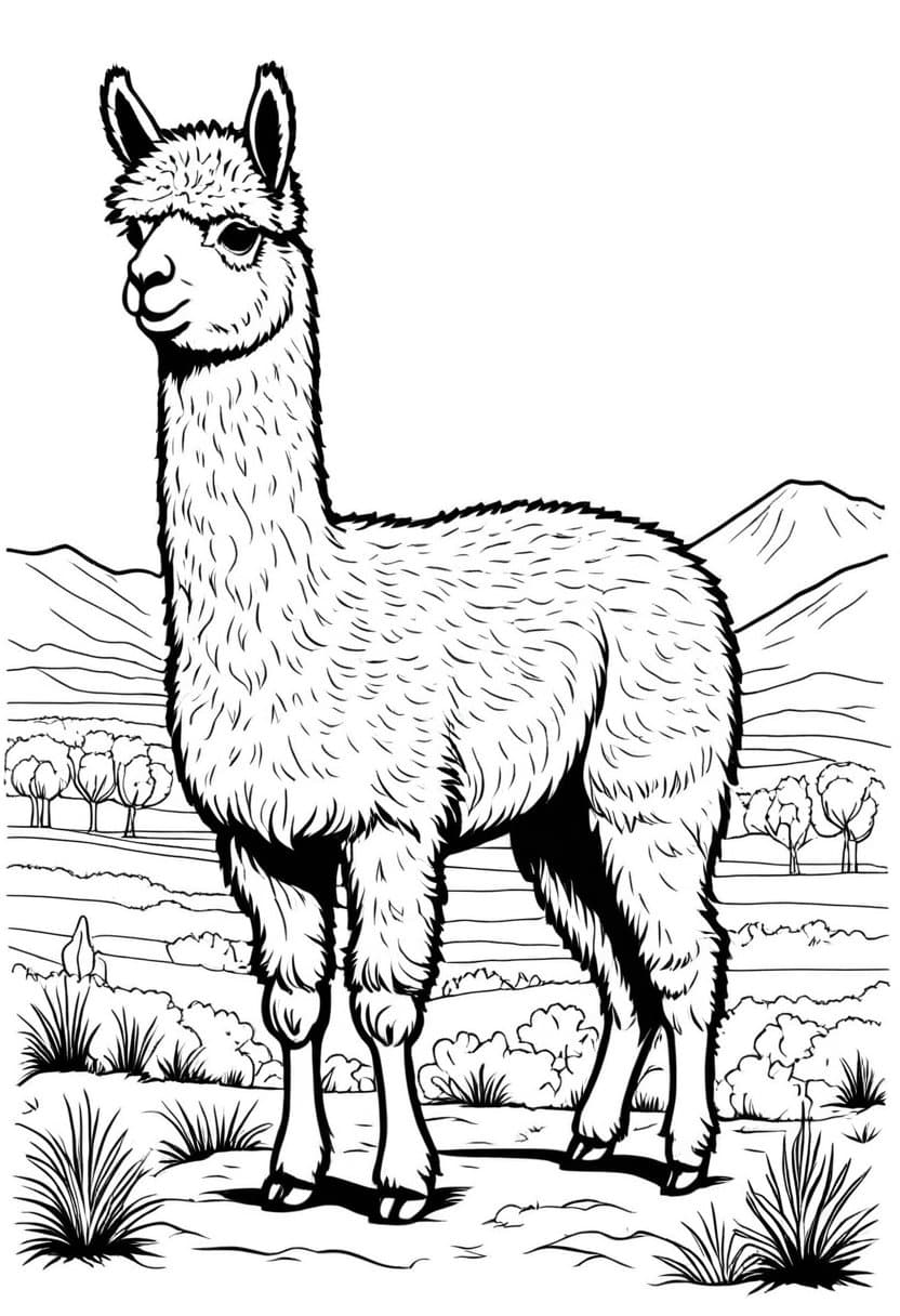 Andean Alpaca in Nature — free printable coloring page to download and print