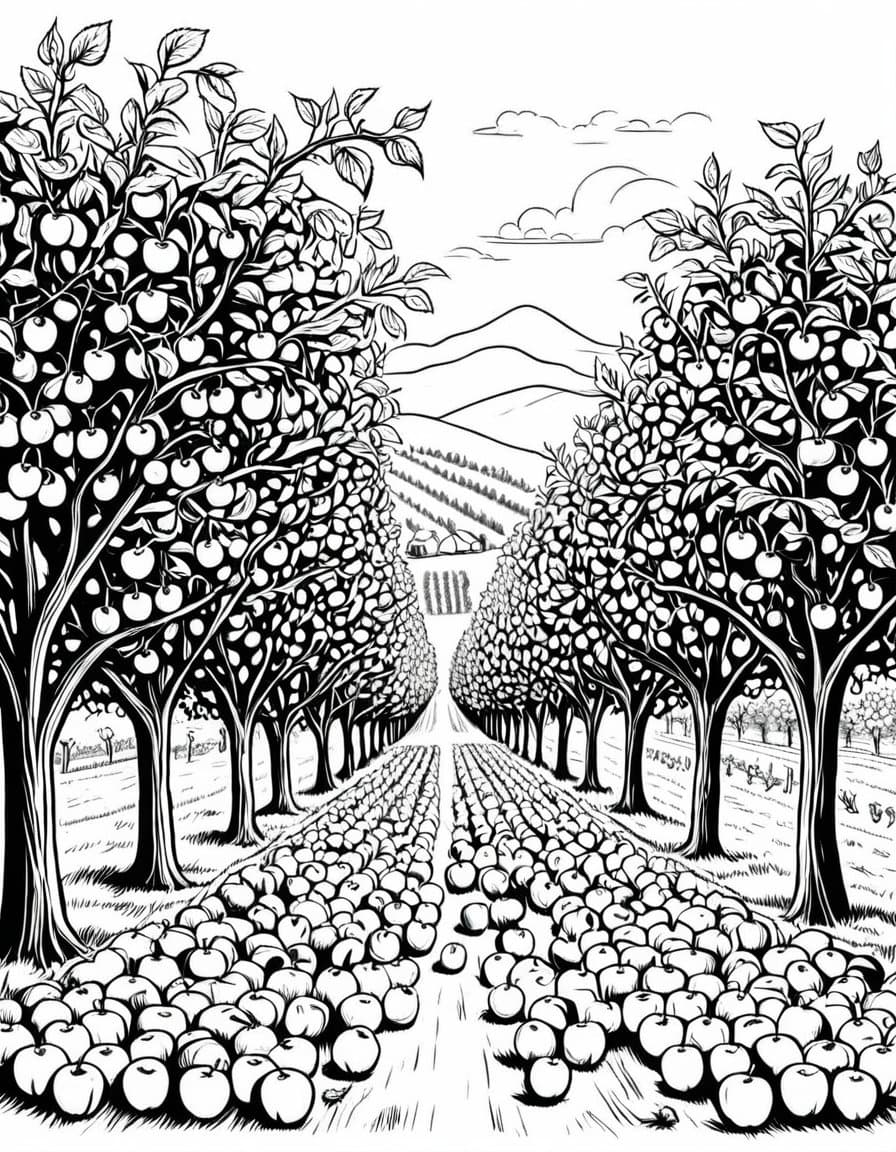 Apple Harvest Path — free printable coloring page to download and print