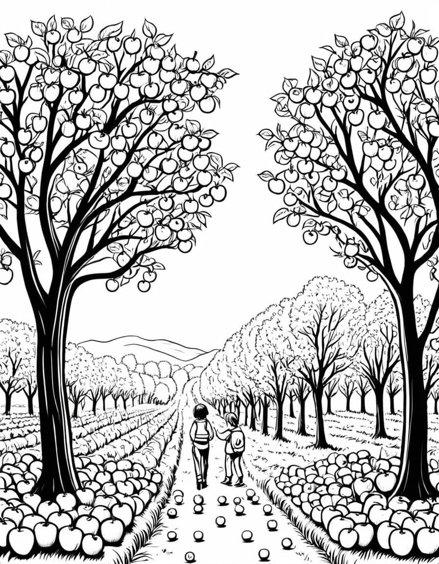 Apple Picking Paradise — free printable coloring page to download and print