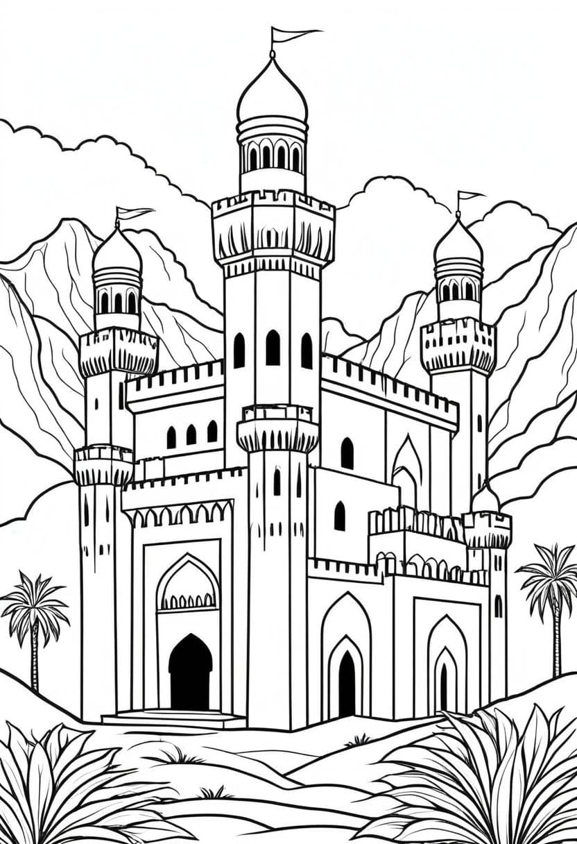 Arabian Castle — free printable coloring page to download and print