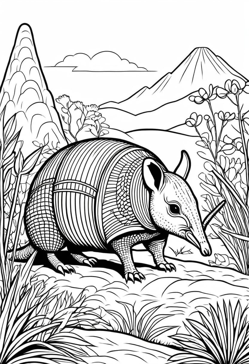 Armadillo in the Wild — free printable coloring page to download and print